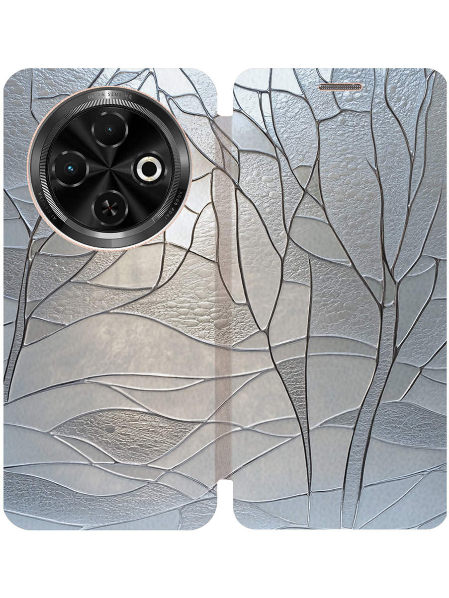 

Чехол-книжка на Tecno Spark 30C с принтом "Зимние деревья" золотой, Золотистый;серый, 786716341