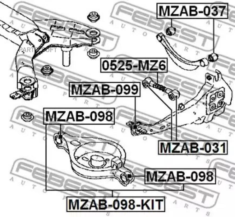 

Сайлентблок рычага mazda 6 02-07 зад.подв.(2шт.)