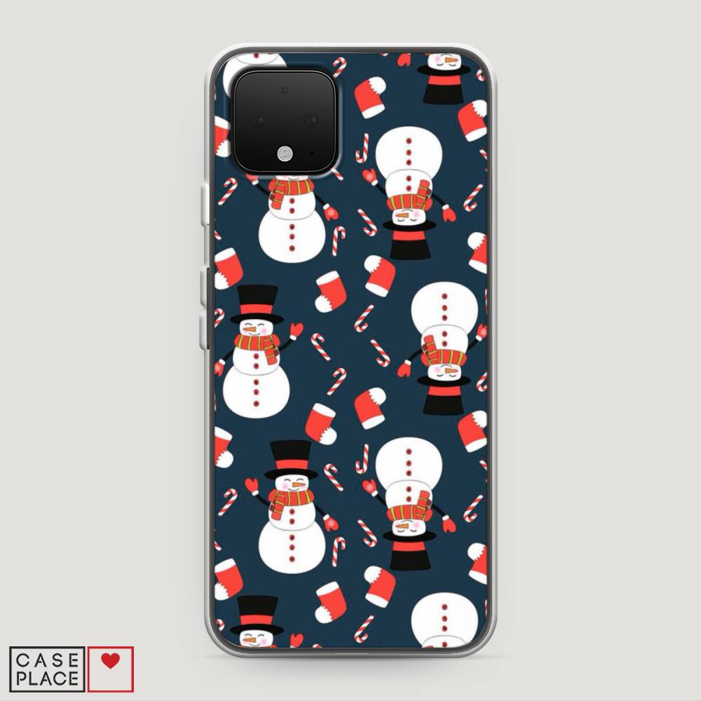 

Чехол на Google Pixel 4 "Синие снеговики", Синий;белый;красный, 270250-5