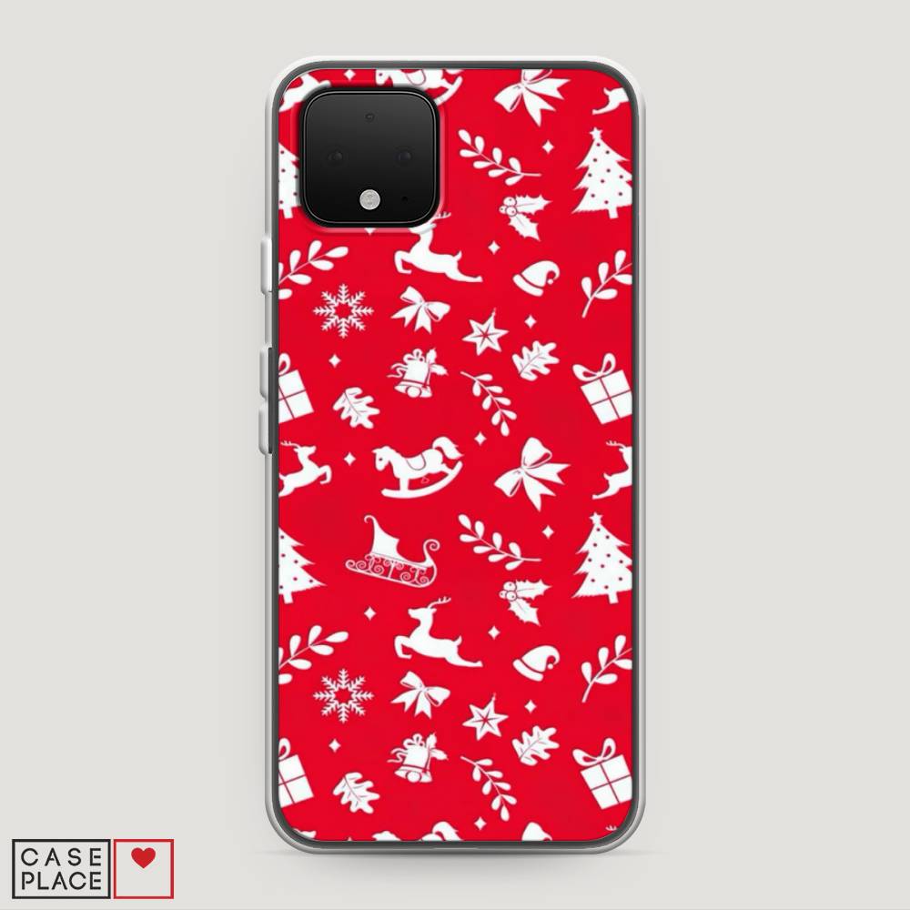 

Чехол на Google Pixel 4 "Красный новогодний фон", Красный;белый, 270250-5