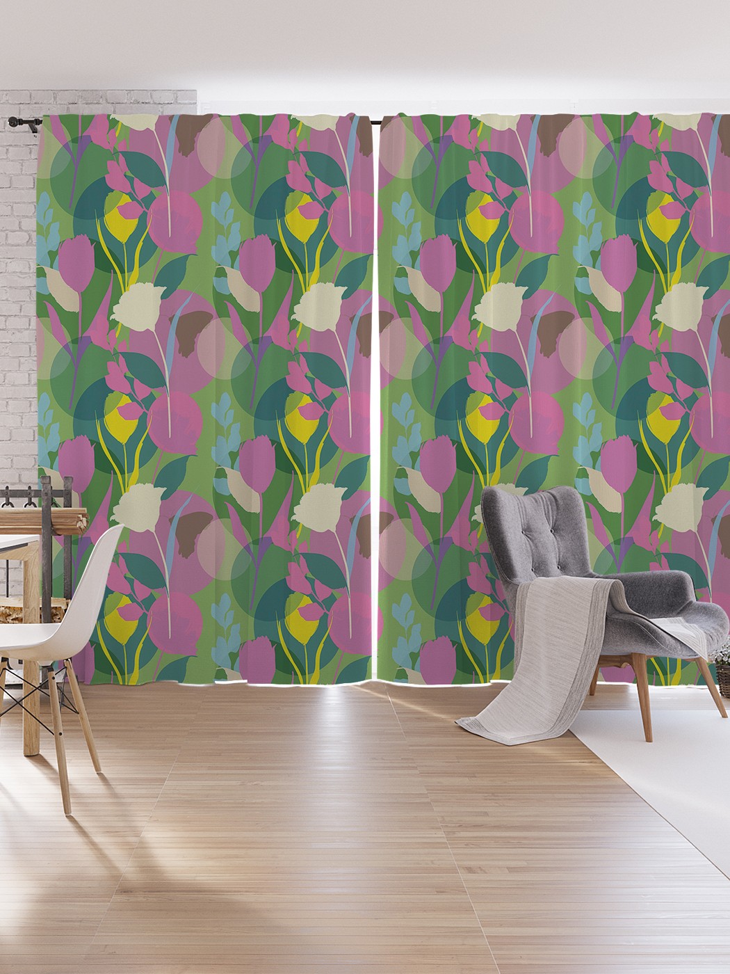 

Шторы под лён JoyArty "Цветные оттиски цветов", серия Oxford DeLux, 340х265 см, Цветные оттиски цветов