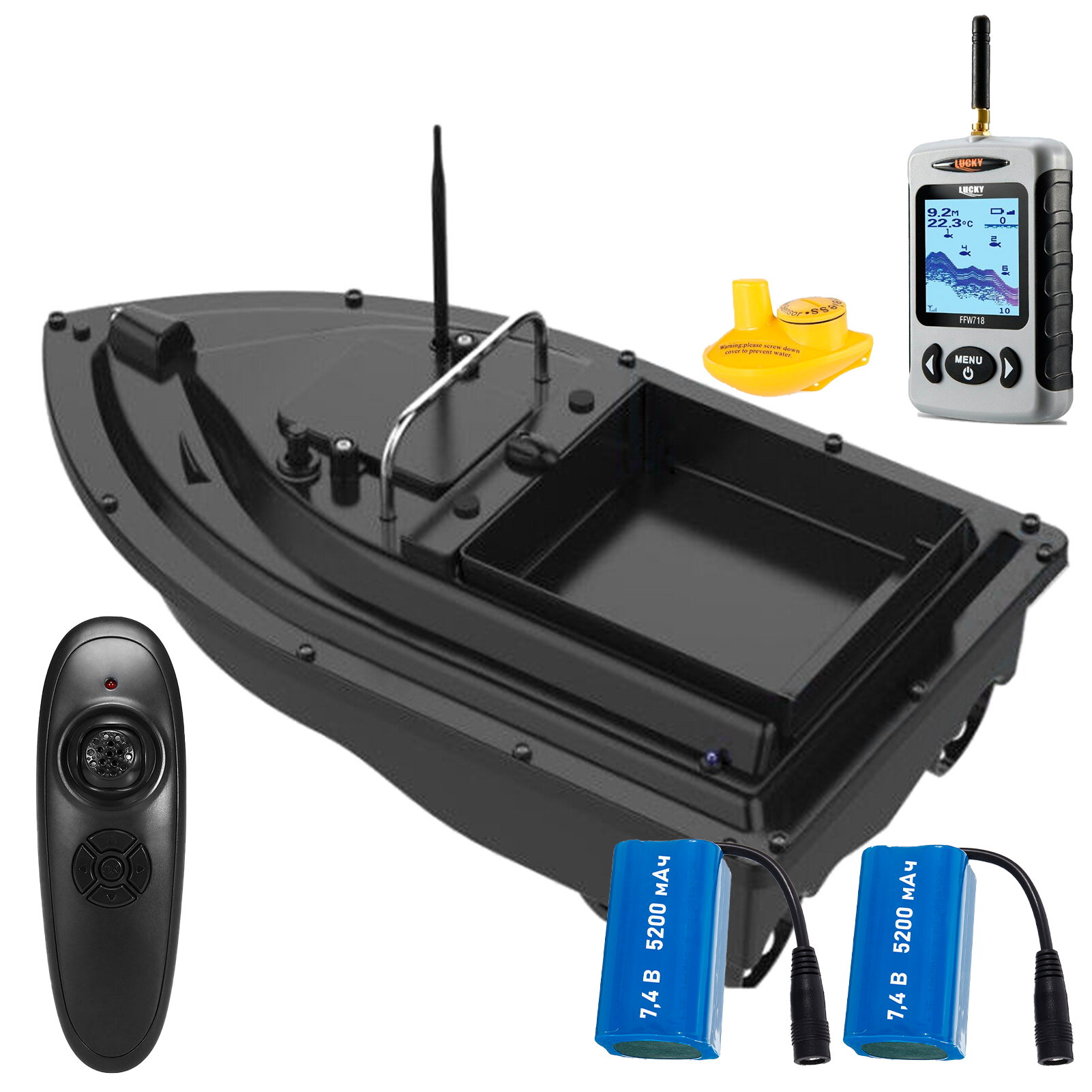 Прикормочный кораблик Teltos Флайтек Аква ПРО + эхолот Lucky FFW718 + АКБ 5200 мАч