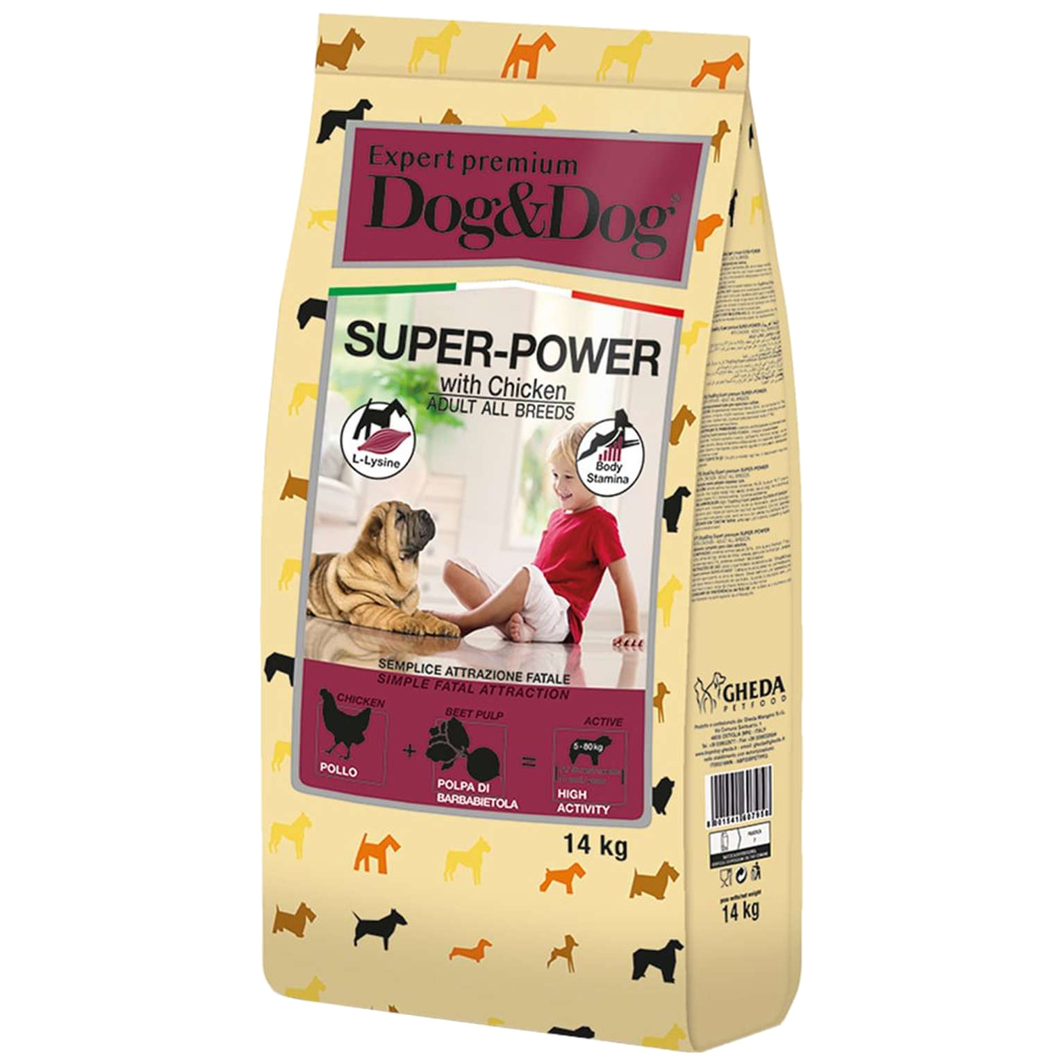 Сухой корм для собак Dog & Dog Super-Power, для активных, курица, 14 кг
