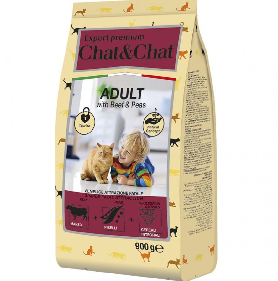 

Сухой корм для кошек Chat & Chat с говядиной и горохом, 900г