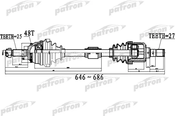 

Полуось Передний Мост Слева 25x646x52,6x27 Abs:48t Hyundai I20 [Pb] 1,4 1,6 08 - PATRON ар
