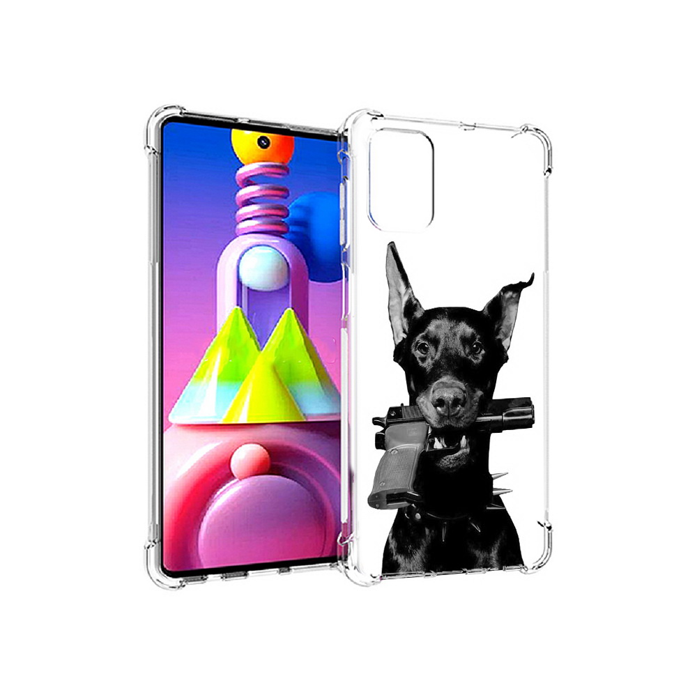 

Чехол MyPads Tocco для Samsung Galaxy M51 доберман с пистолетом (PT156838.490.331), Прозрачный, Tocco