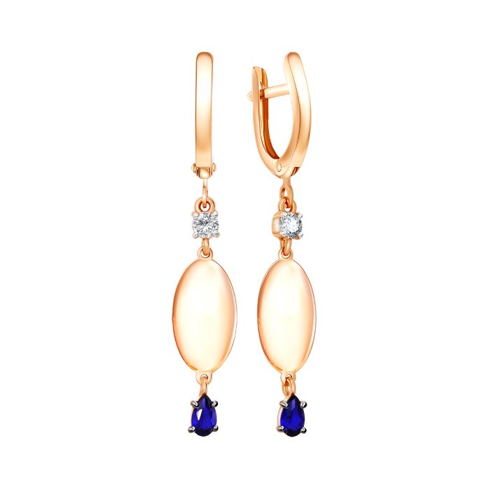 

Серьги из красного золота Золотые узоры 62-0180, сапфир, 62-0180