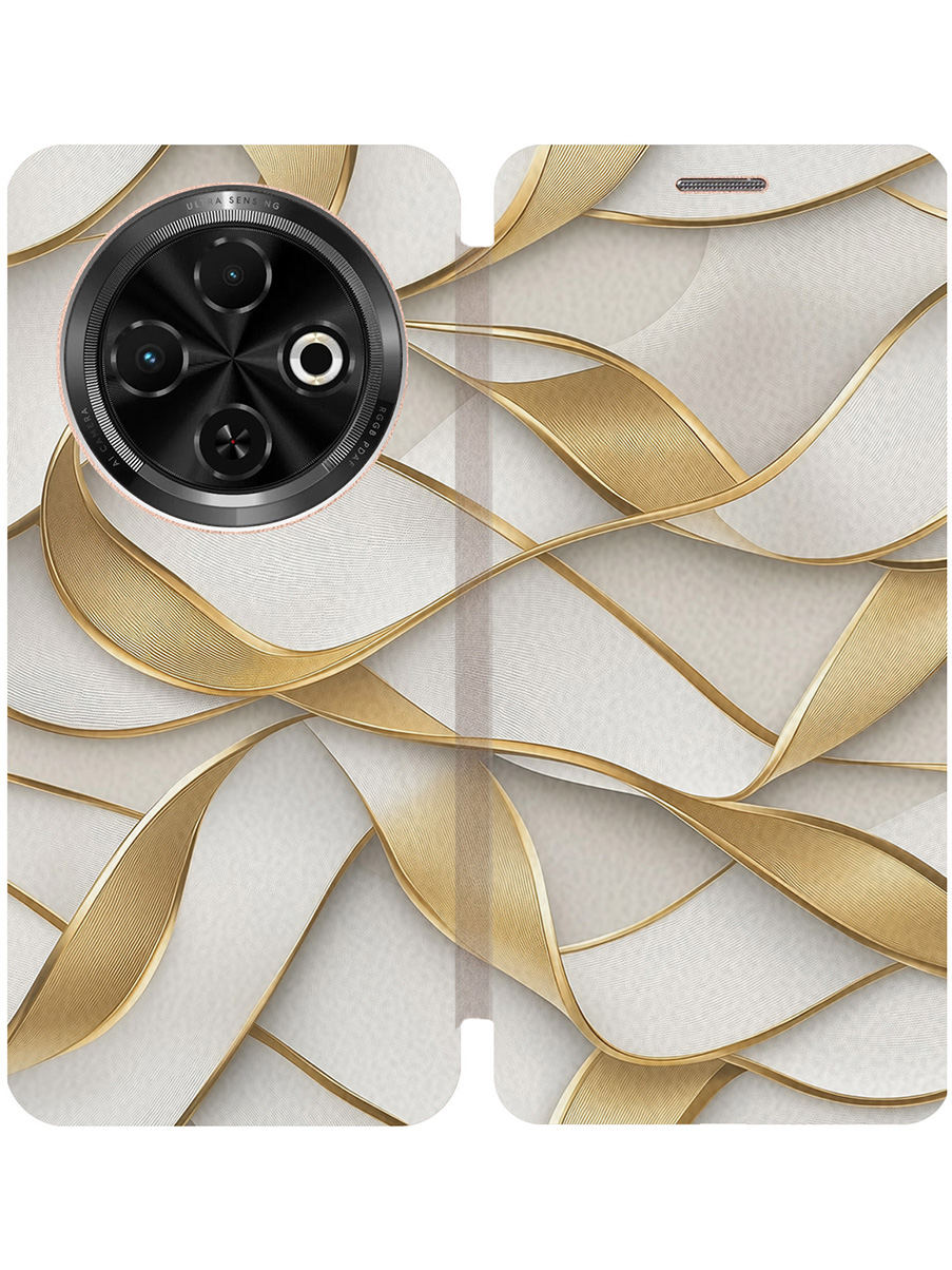 

Чехол-книжка на Tecno Spark 30C с принтом "Волны из золота" золотой, Золотистый;белый, 786716331