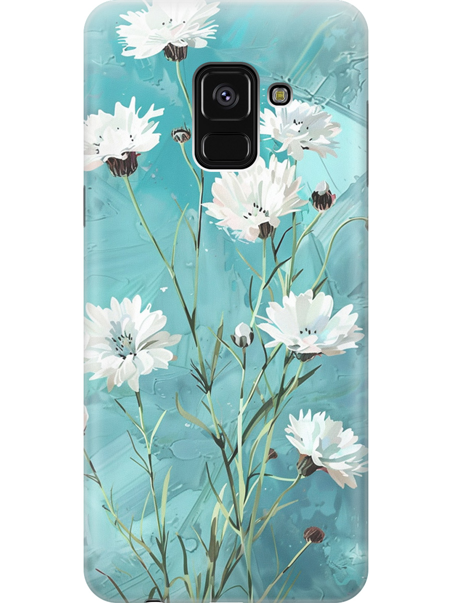 

Силиконовый чехол на Samsung Galaxy A8+ (2018) с принтом "Белые васильки", Прозрачный;белый;голубой, 716847622