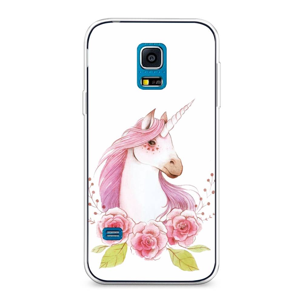 

Чехол на Samsung Galaxy S5 mini "Единорог цветы", Белый;розовый;серый, 24250-1