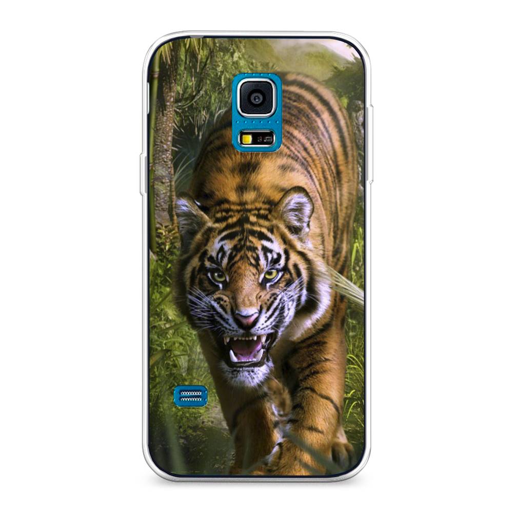 

Чехол на Samsung Galaxy S5 mini "Тигр в джунглях 2", Оранжевый;зеленый, 24250-1