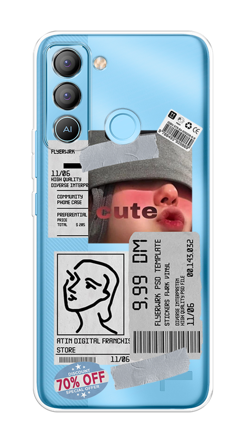 

Чехол на Tecno POP 5 LTE "Cute girl collage", Розовый;серый;голубой, 303050-6