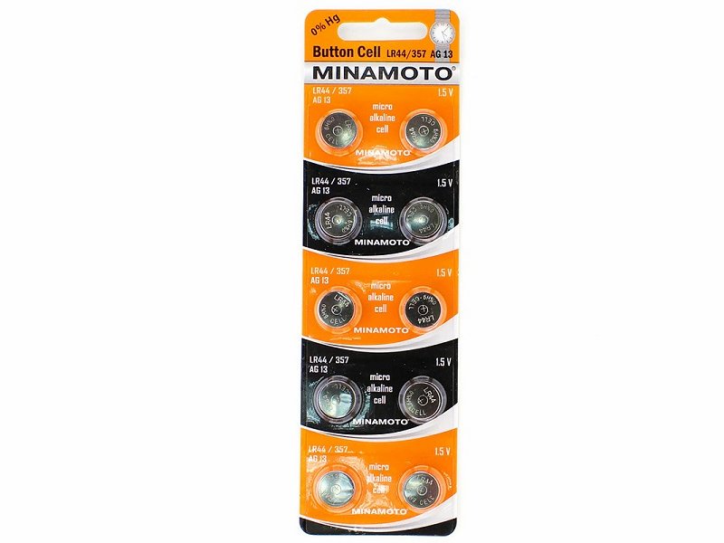 Батарейка щелочная MINAMOTO AG13, LR44 (комплект - 10шт.) 1.5V набор батареек алкалиновых luazon lr44 ag13 цв разноцветный