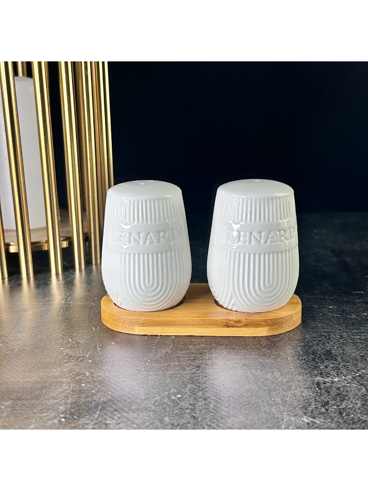 

Набор солонок Lenardi Bamboo 3 пр на подставке, фарфоровый, Белый;бежевый