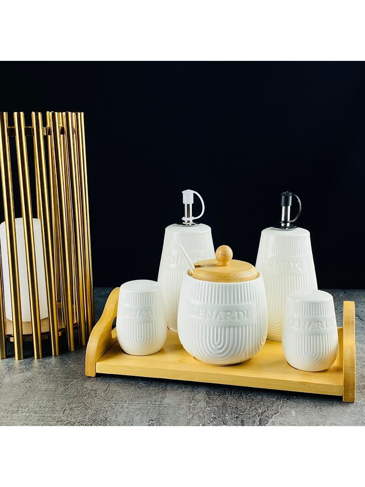 

Набор для специй Lenardi Bamboo 6 пр, фарфоровый, Белый;бежевый