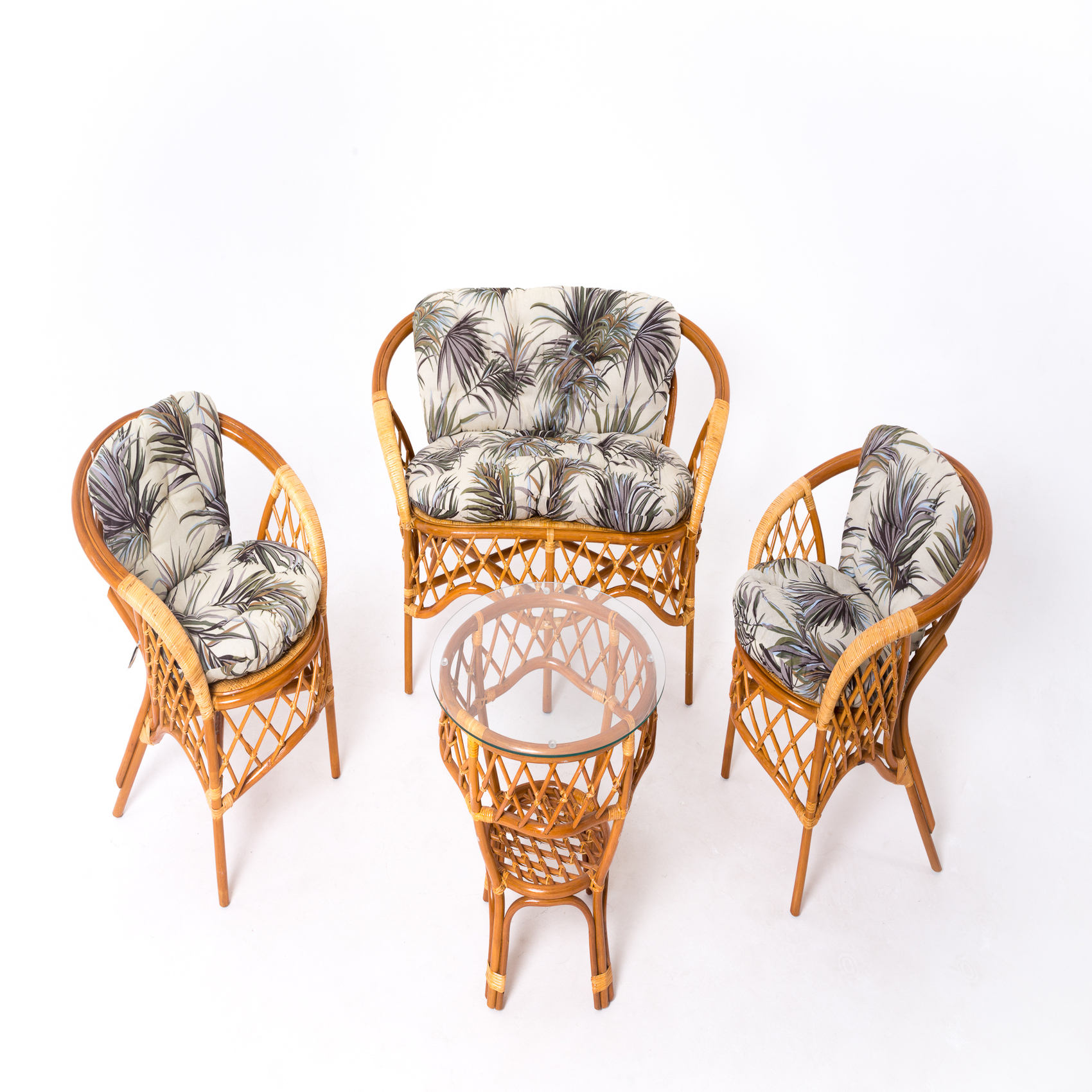 фото Набор садовой мебели vinotti 01/92 (два кресла+столик+диван) цвет: коньяк, подушки пальмы