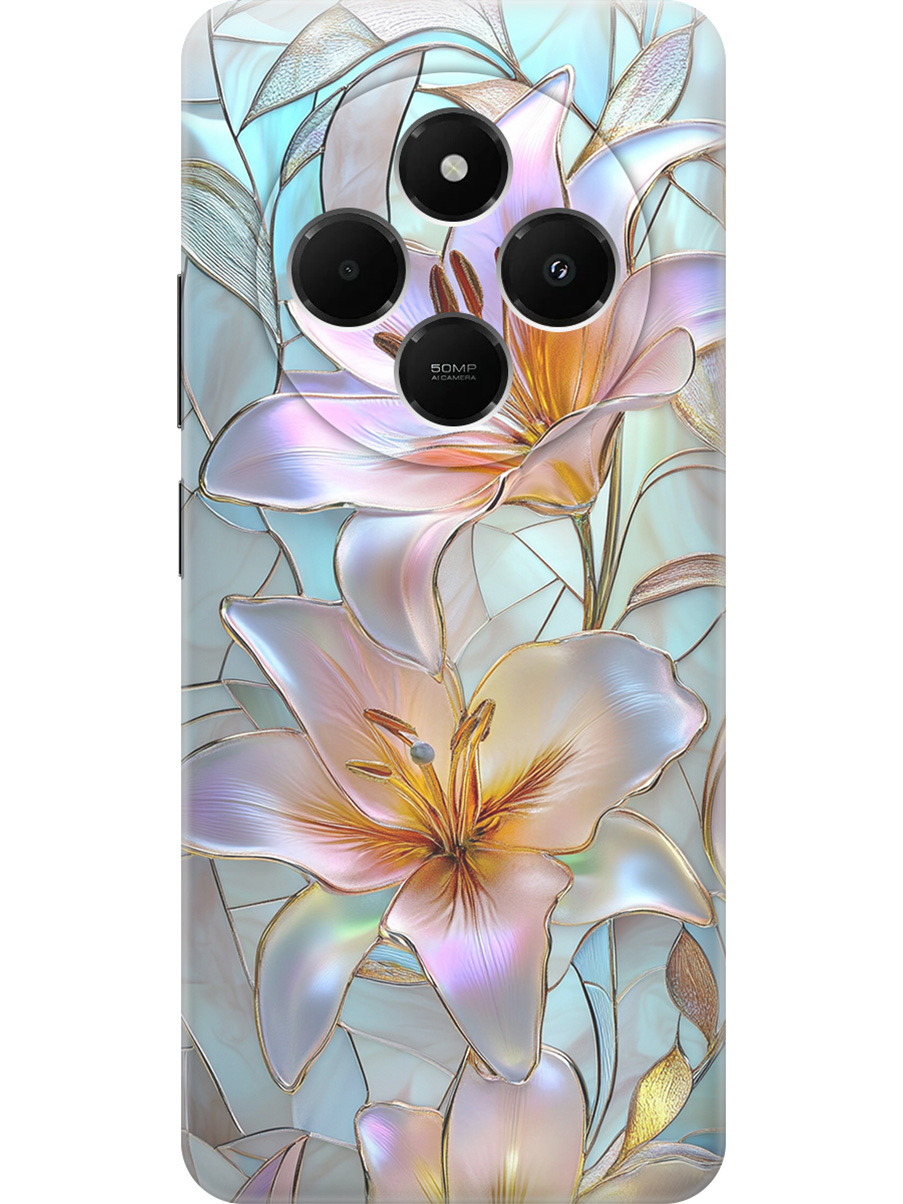 

Силиконовый чехол на Xiaomi Redmi 14C / Poco C75 с принтом "Витраж с лилиями", Прозрачный;белый;голубой;розовый, 786715723