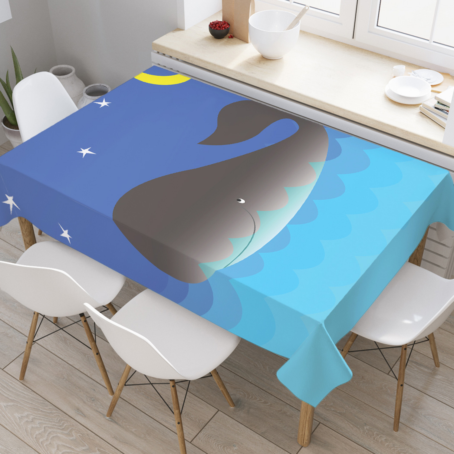 

Скатерть прямоугольная JoyArty "Кит под звездами" из оксфорда, 120x145 см, Синий, Кит под звездами