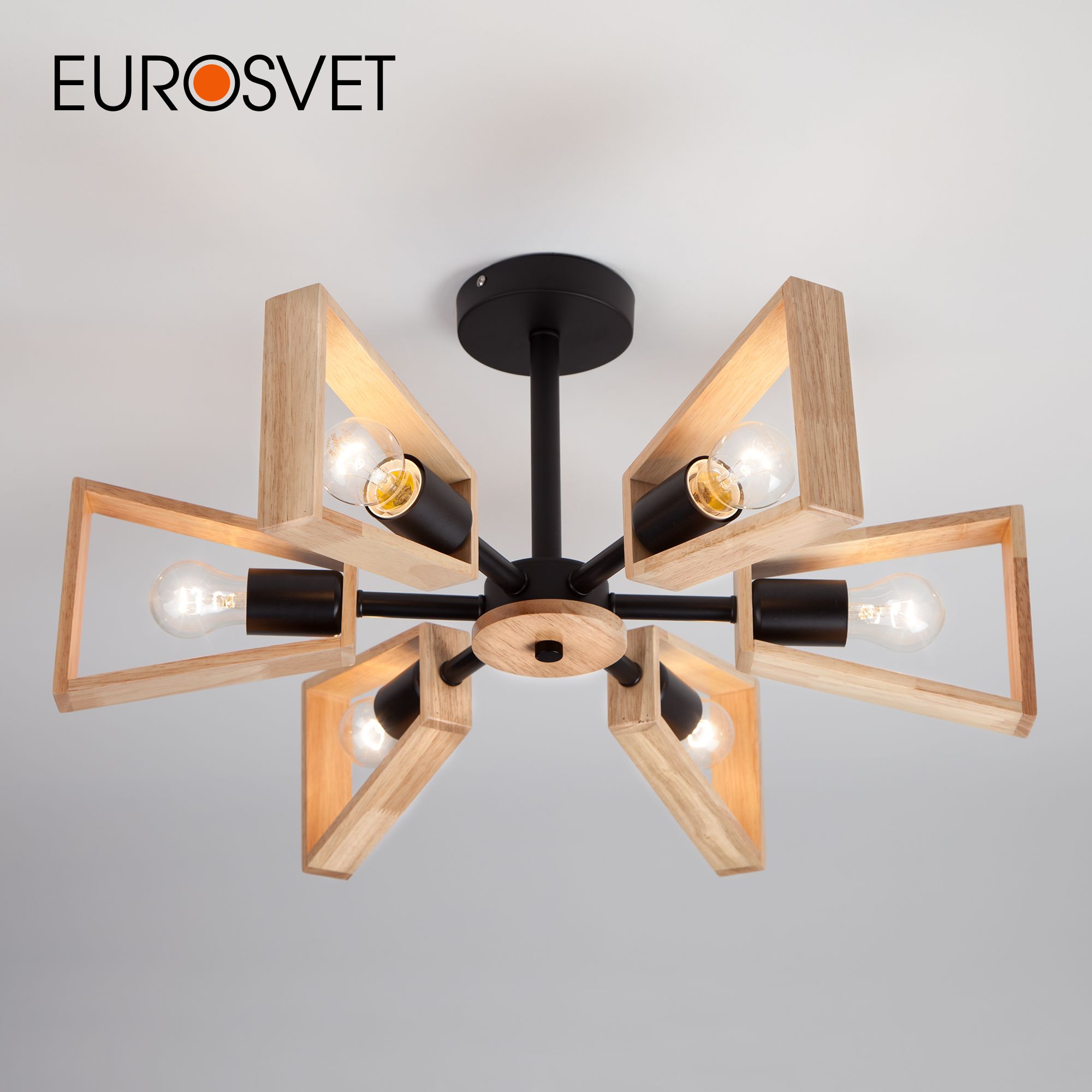 

Потолочная люстра на 6 деревянных плафонов Eurosvet Klark 70056/6 Е27 черный