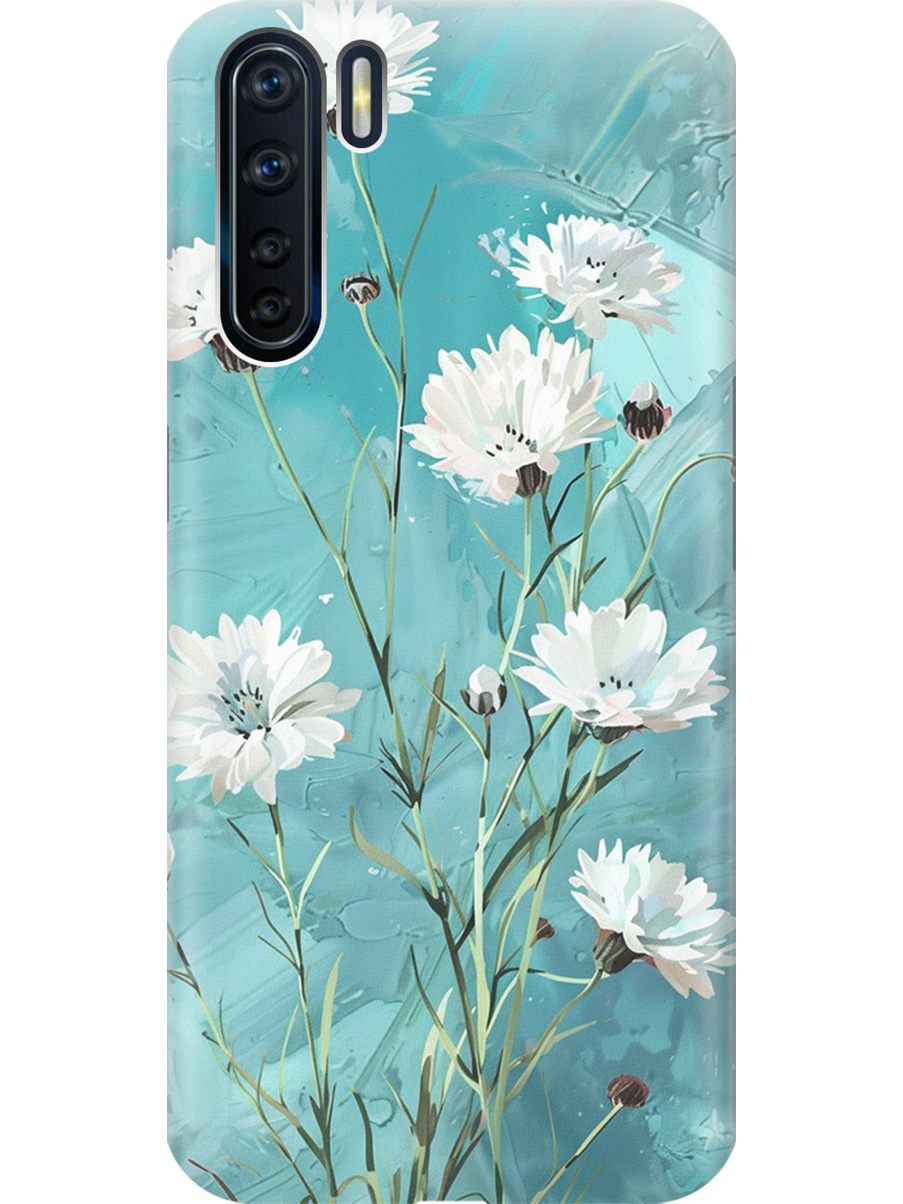 

Силиконовый чехол на OPPO A91 / Reno3 с принтом "Белые васильки", 726148822