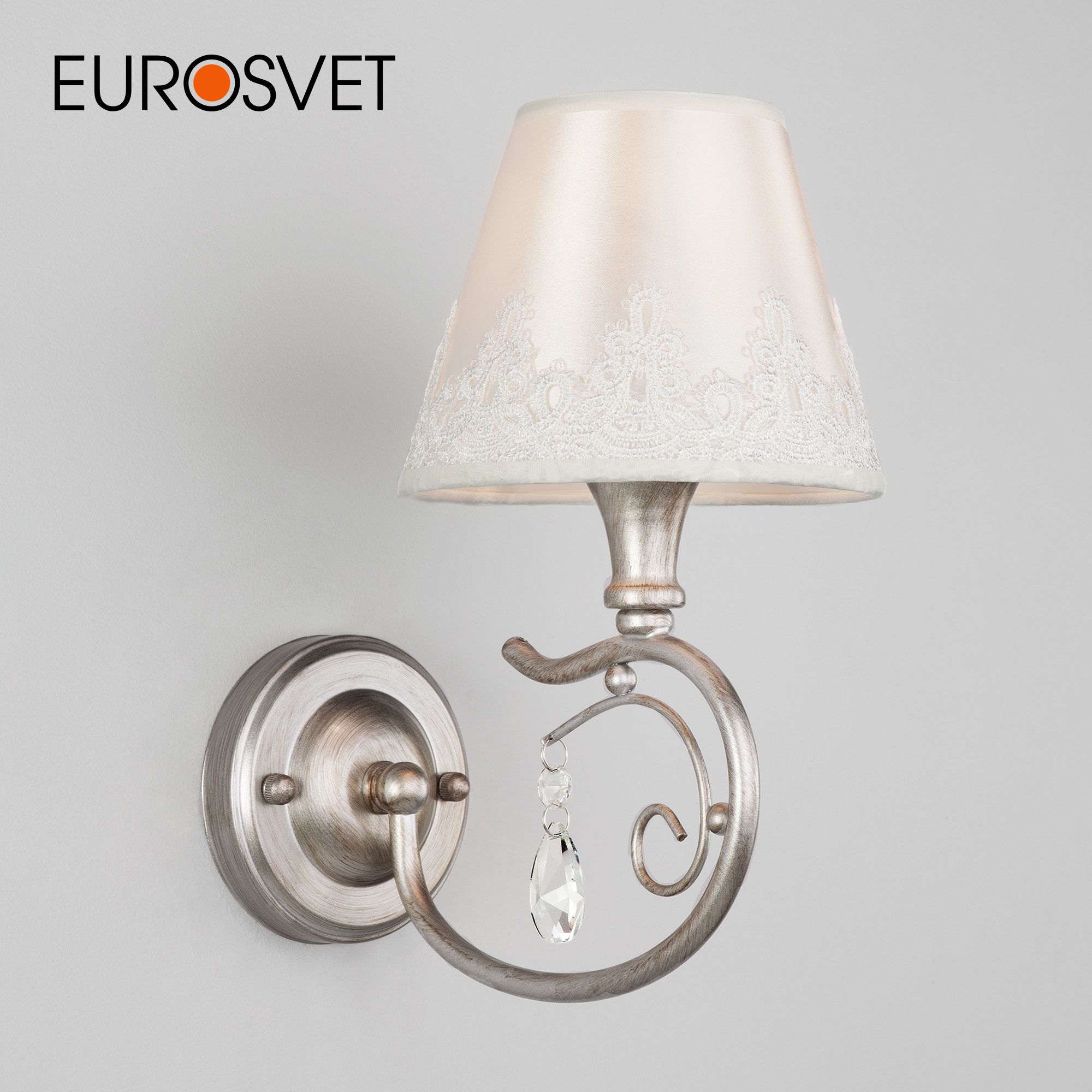 Бра настенное с тканевым абажуром Eurosvet Incanto 60069/1 Е14 серебро 100024917664