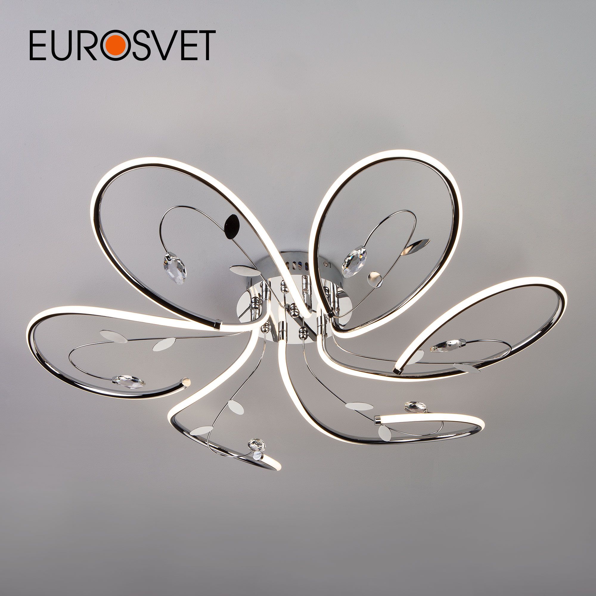 

Потолочная светодиодная люстра с хрусталем Eurosvet Venzel 90082/6 90W 4200К хром