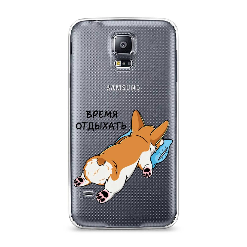 

Чехол на Samsung Galaxy S5 "Корги отдыхает", Черный;коричневый;голубой, 24150-1