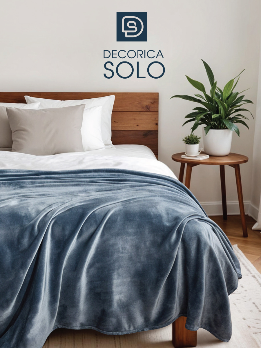 Плед Solo Decorica из велсофта в подгибку SJPL-H220, индиго, 220х200