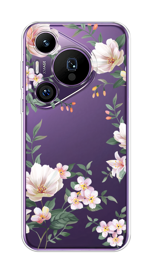 

Чехол на Huawei Pura 70 Pro/70 Pro Plus "Beautiful white flowers", Бежевый;зеленый, 6124450-1