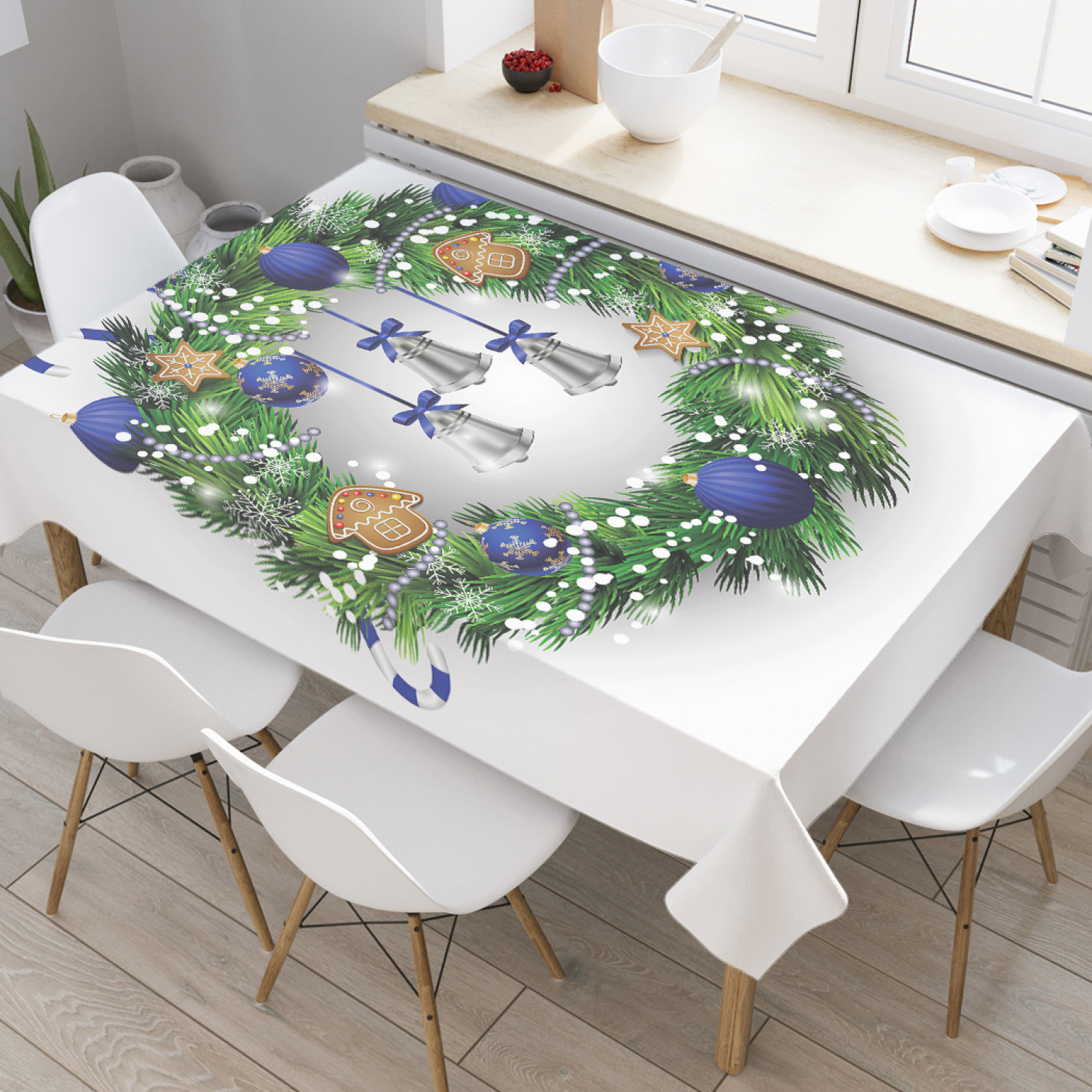 

Скатерть прямоугольная JoyArty "Игрушечный венок" из оксфорда, 120x145 см, Белый, Игрушечный венок