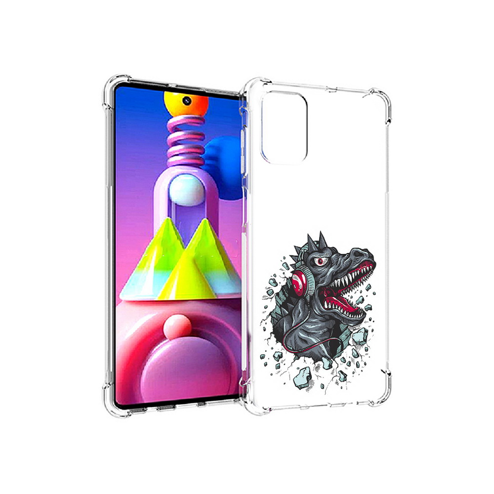 

Чехол MyPads Tocco для Samsung Galaxy M51 Нарисованный динозавр в наушниках, Прозрачный, Tocco