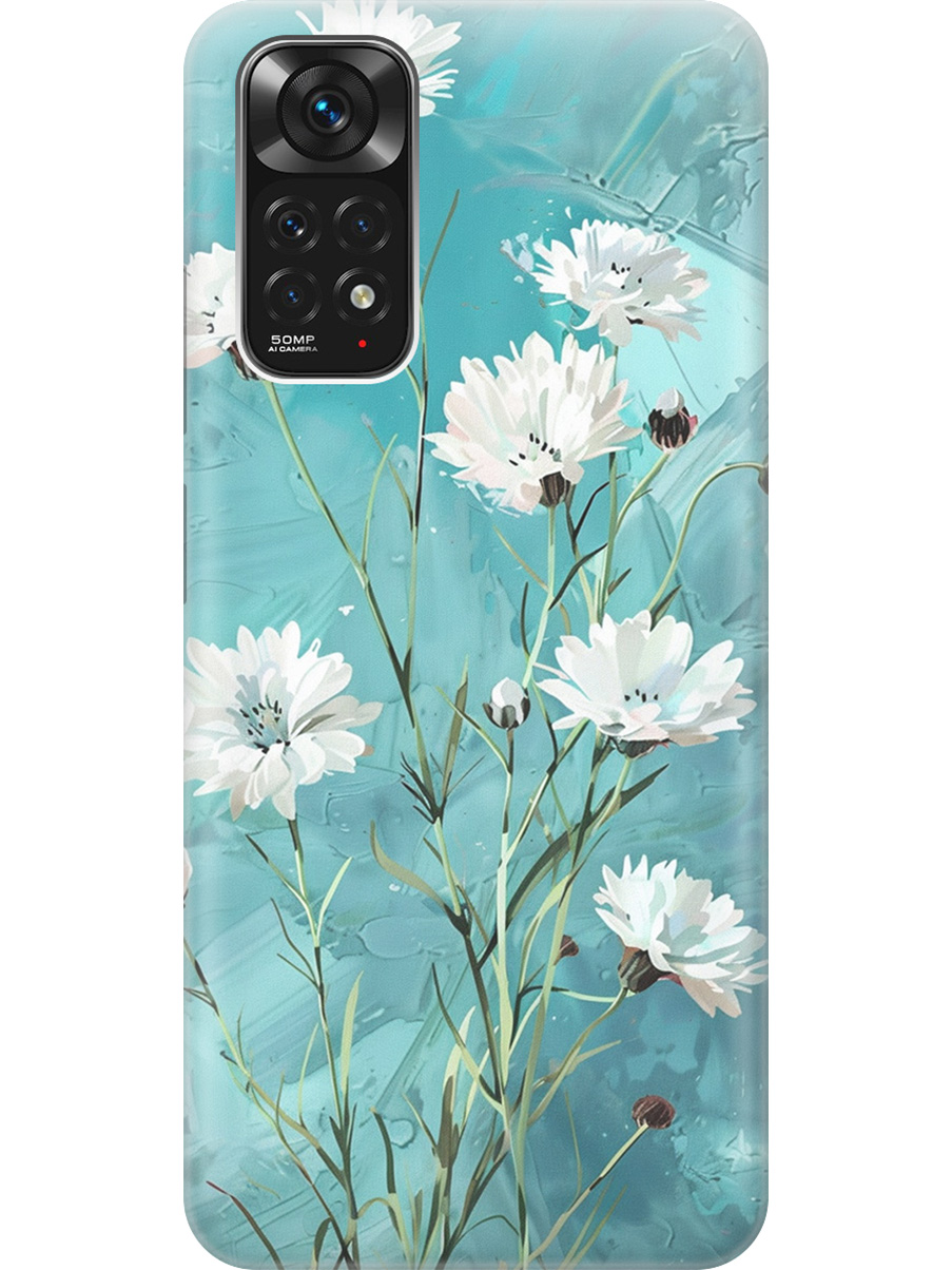 

Силиконовый чехол на Xiaomi Redmi Note 11 / Note 11S с принтом "Белые васильки", Прозрачный;белый;голубой, 735250222