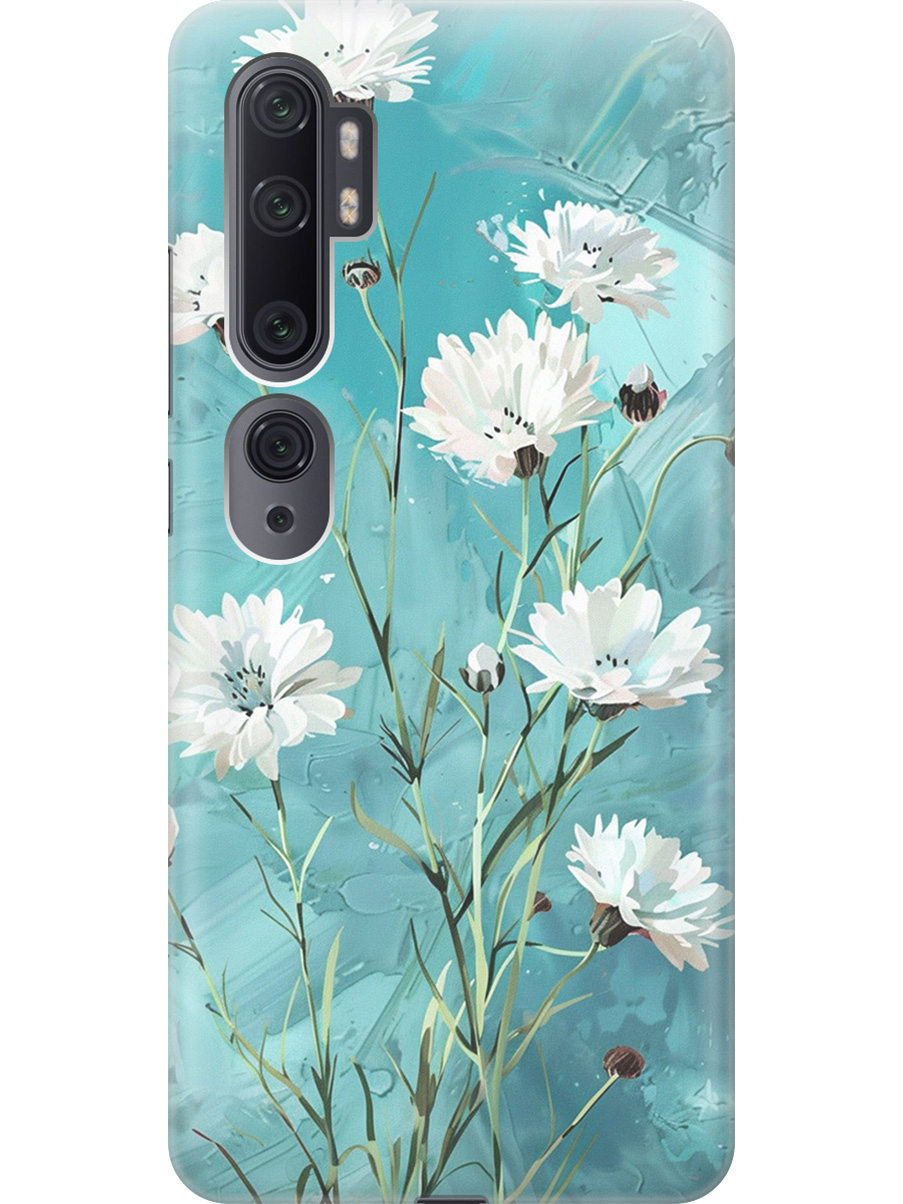 

Силиконовый чехол на Xiaomi Mi Note 10 / Note 10 Pro с принтом "Белые васильки", Прозрачный;белый;голубой, 722362022