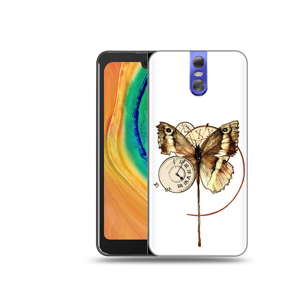 

Чехол MyPads Tocco для Doogee BL7000 старинные часы с бабочкой, Прозрачный, Tocco