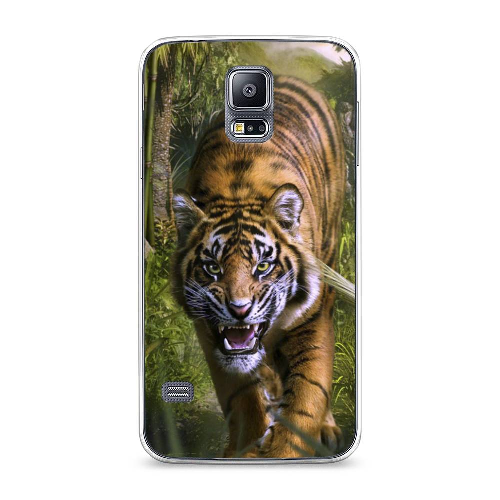 

Чехол на Samsung Galaxy S5 "Тигр в джунглях 2", Оранжевый;зеленый, 24150-1