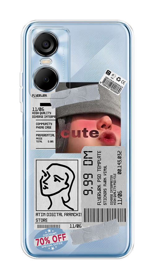 

Чехол на Tecno Pop 6 Pro "Cute girl collage", Розовый;серый;голубой, 302750-6