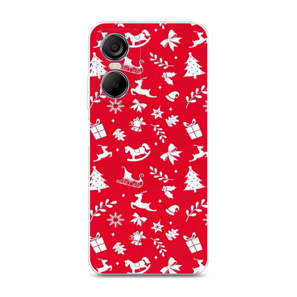 

Чехол на Tecno Pop 6 Pro "Красный новогодний фон", Красный;белый, 302750-5