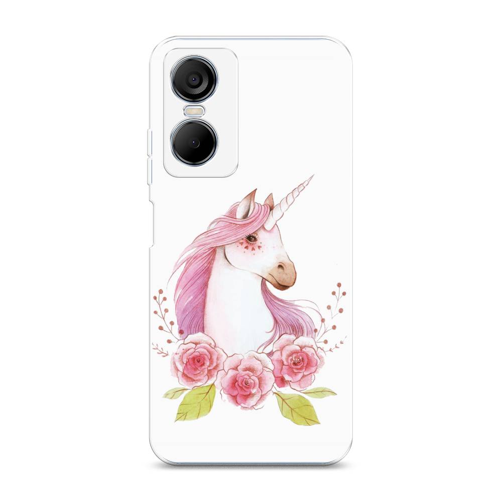 

Чехол на Tecno Pop 6 Pro "Единорог цветы", Белый;розовый;серый, 302750-1