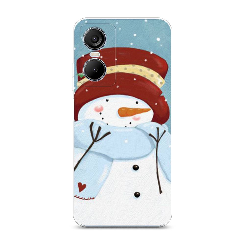 

Чехол на Tecno Pop 6 Pro "Застенчивый снеговик", Голубой;белый;красный, 302750-5