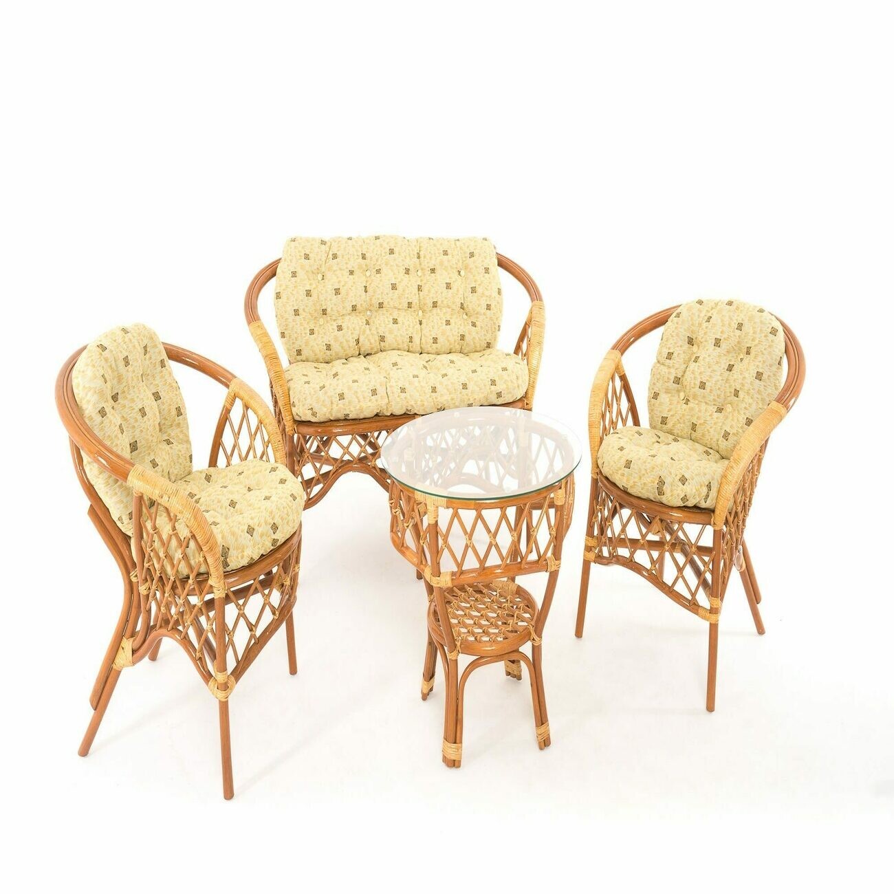 Набор садовой мебели  Vinotti 01/92 (два кресла+столик+диван) Цвет: коньяк, желтые подушки
