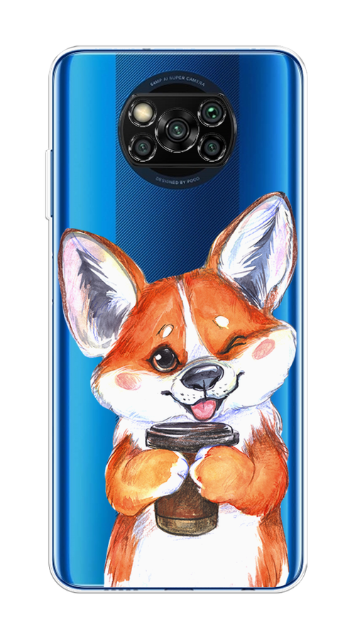 

Чехол на Poco X3/X3 Pro "Корги с кофе", Оранжевый;белый, 310650-1