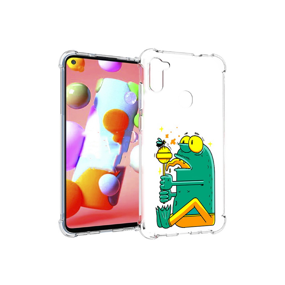 

Чехол MyPads Tocco для Samsung Galaxy M11 Зеленая лягушка с чупа чупсом (PT147121.487.85), Прозрачный, Tocco
