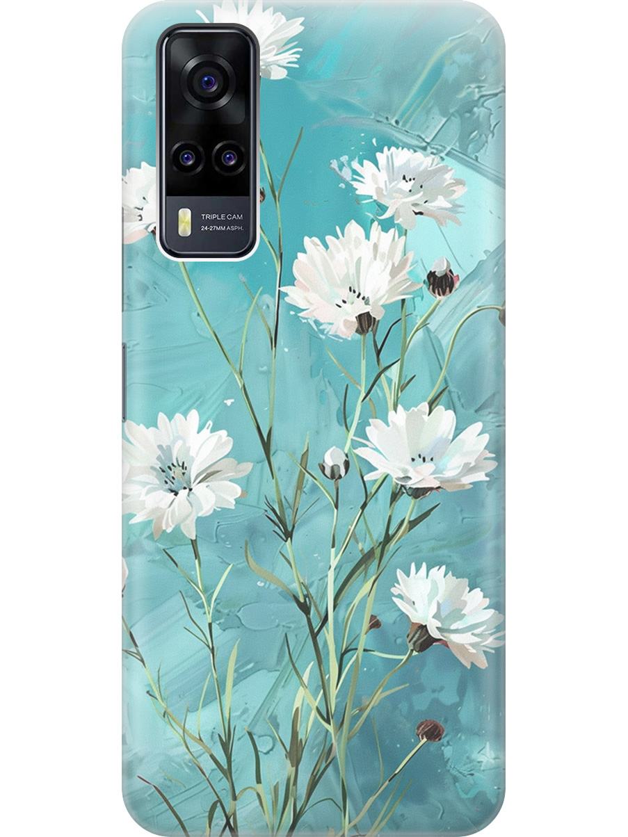 

Силиконовый чехол на Vivo Y31 / Y53s 4G / Y51 2020 с принтом "Белые васильки", Прозрачный;белый;голубой, 743438322