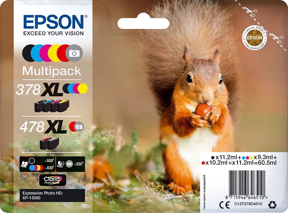 

Набор струйных картриджей Epson 378XL/478XL Claria Photo HD, 6 цветов, Черный;голубой;пурпурный;желтый, C13T379D4010