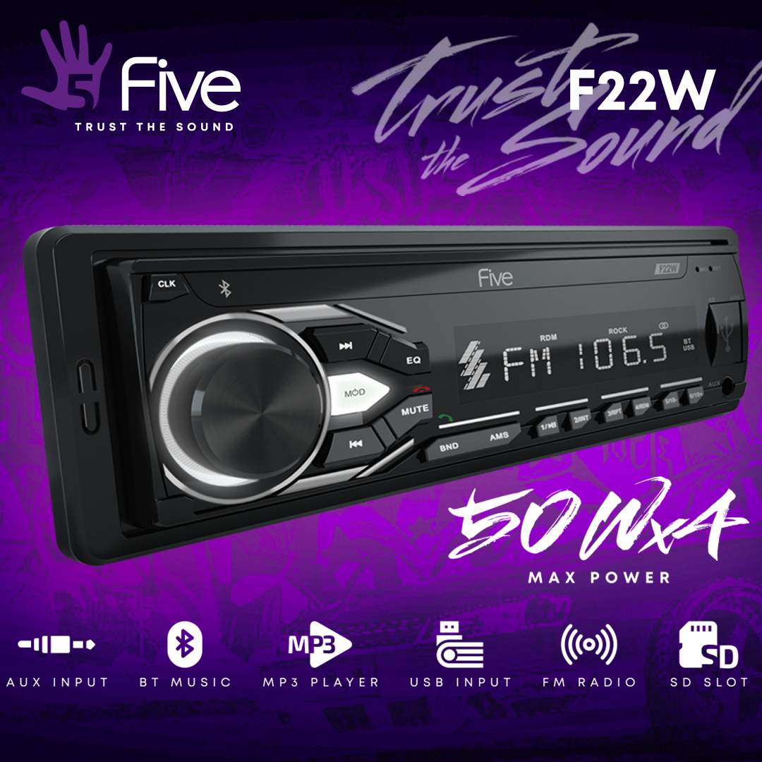 Автомагнитола FIVE F22W (1din/белая/Bluetooth/USB/AUX/SD/FM/4*50)