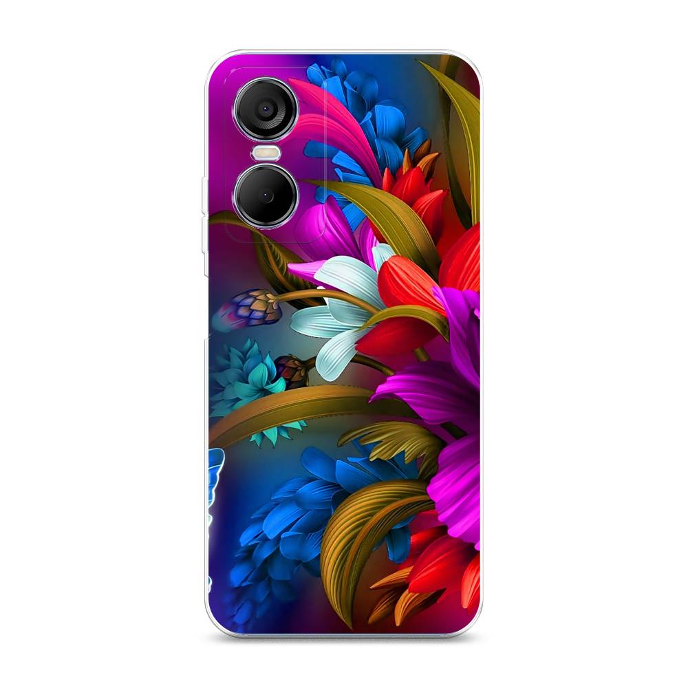 

Чехол на Tecno Pop 6 Pro "Фантастические цветы", Фиолетовый;красный;синий, 302750-2