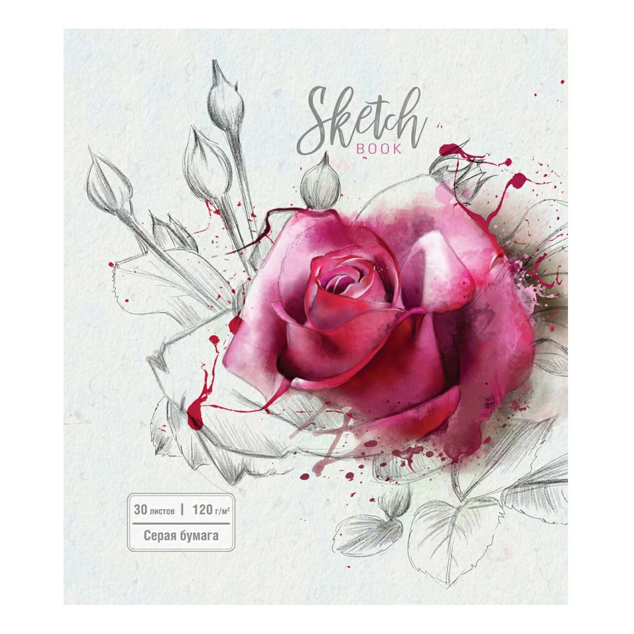 фото Скетчбук пзбм роза на белом а5 30 листов гребень бумага серая