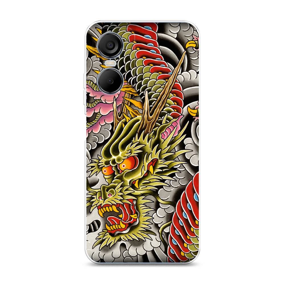 

Чехол на Tecno Pop 6 Pro "Японский дракон", Желтый;розовый;красный, 302750-4