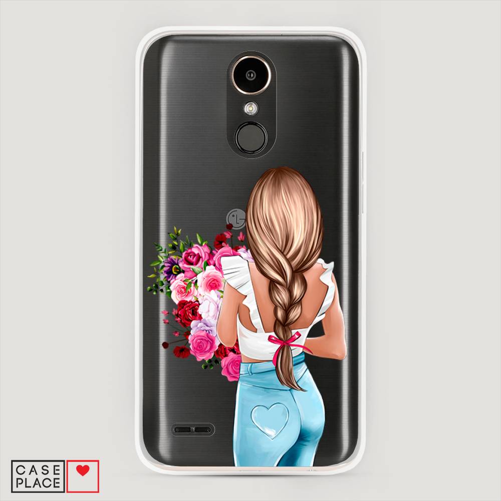 

Чехол на LG K10 2017 "Девушка с цветами", Коричневый;розовый;голубой, 81350-6