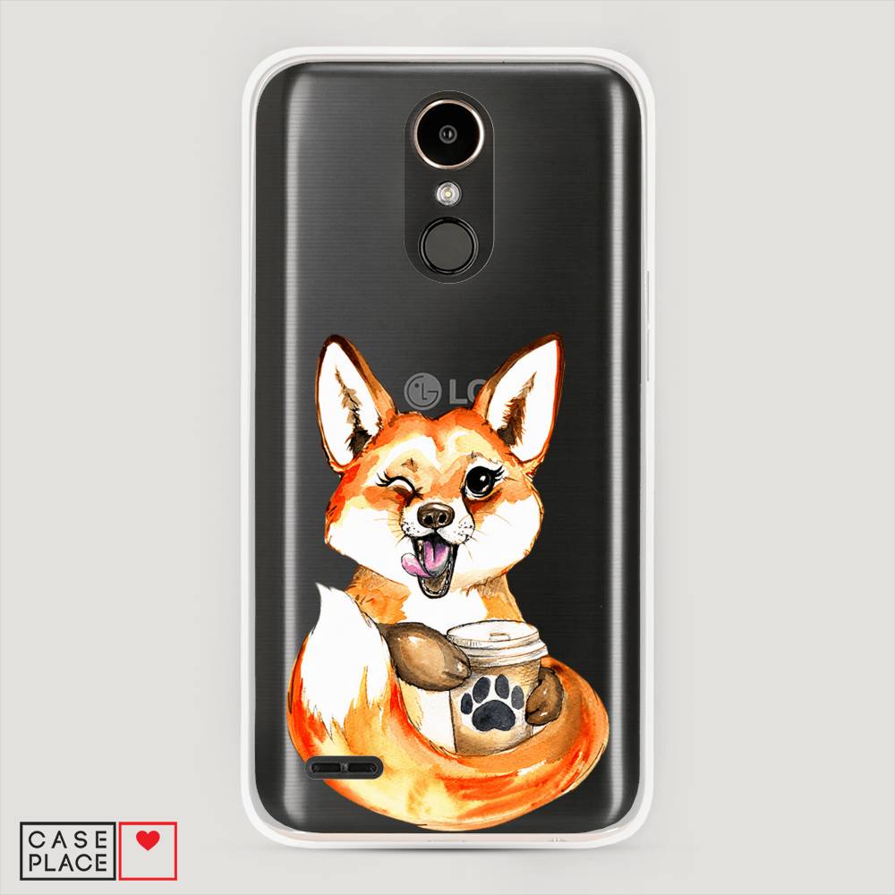 

Чехол на LG K10 2017 "Подмигивающая лиса с кофе", Оранжевый;белый;коричневый, 81350-4